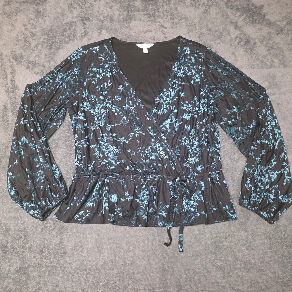 Velvet Burnout Top womens L faux wrap sheer sleeves whimsygoth dark romantic